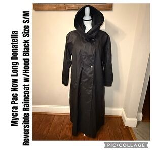 Mycra Pac Now Long Donatella Reversible Raincoat w/Hood Black Size S/M